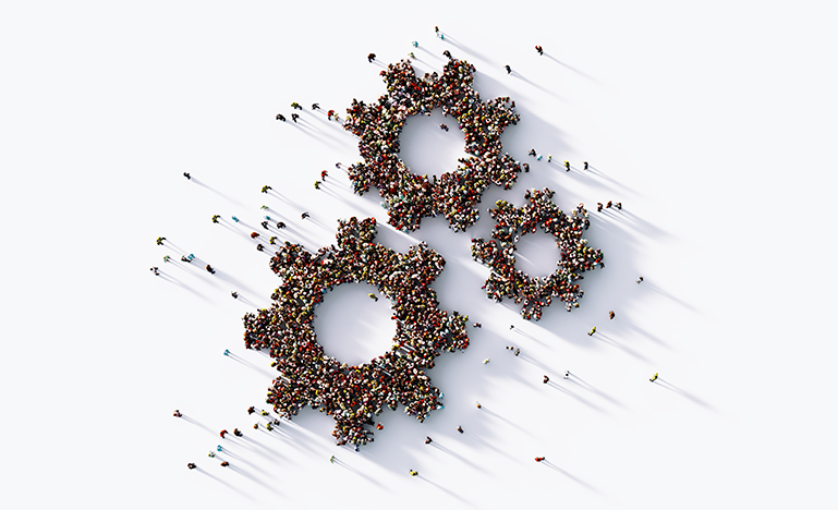 Human Crowd Forming Gear Symbols