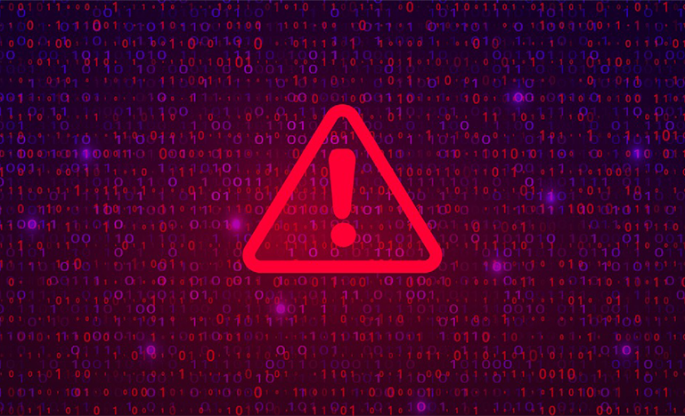 Data in the background and warning sign