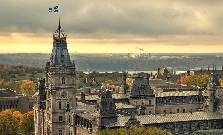 Quebec Parliament building with autumn view