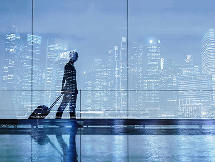 Silhouette of woman in airport