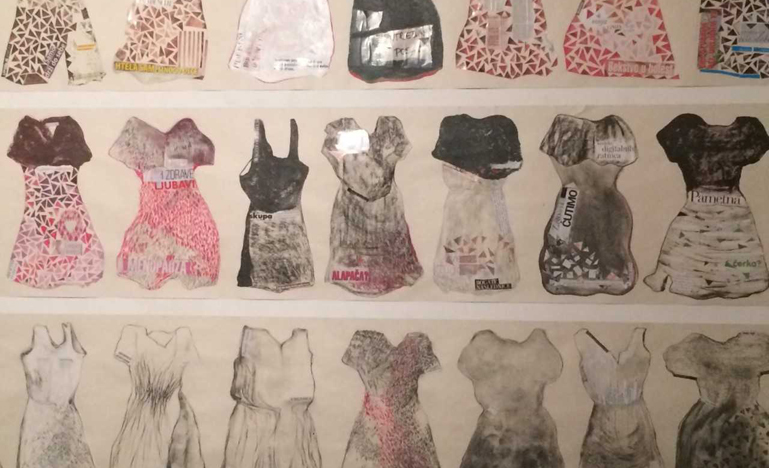 Image de robes dessinées sur un mur