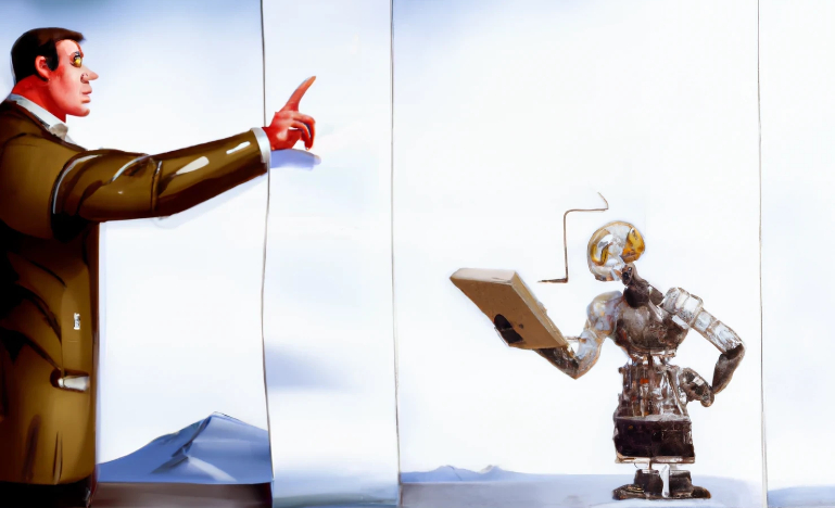 DALL·E A drawing of a lawyer speaking to an AI machine taking notes