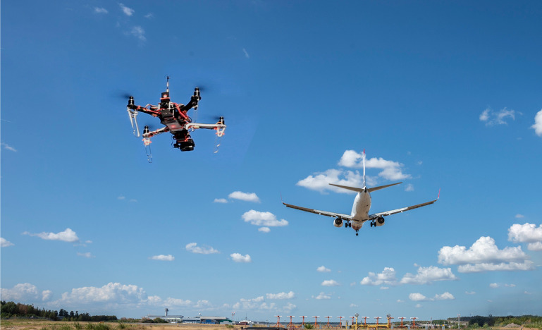 A drone flying near an airport