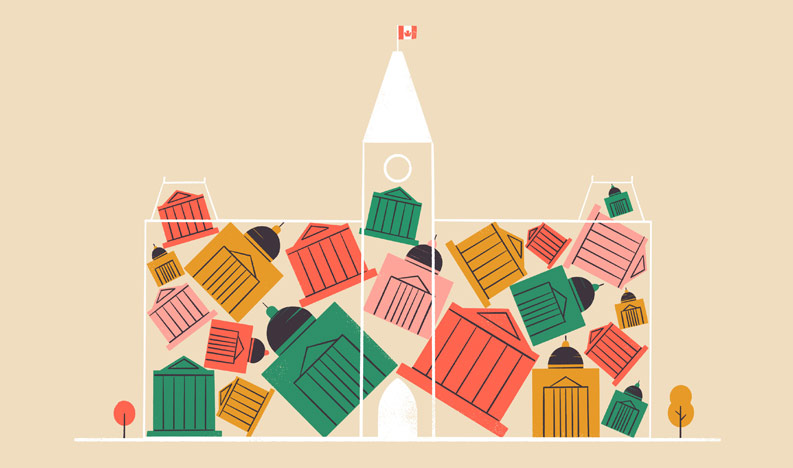 Parliament with courthouses stacked inside