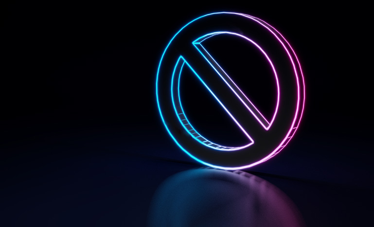 3d glowing neon symbol of symbol of ban