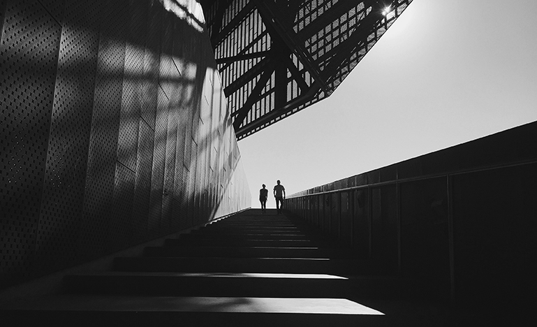 people walking up stairs