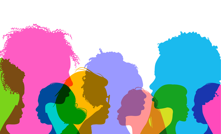 Profile silhouettes of women of diverse backgrounds