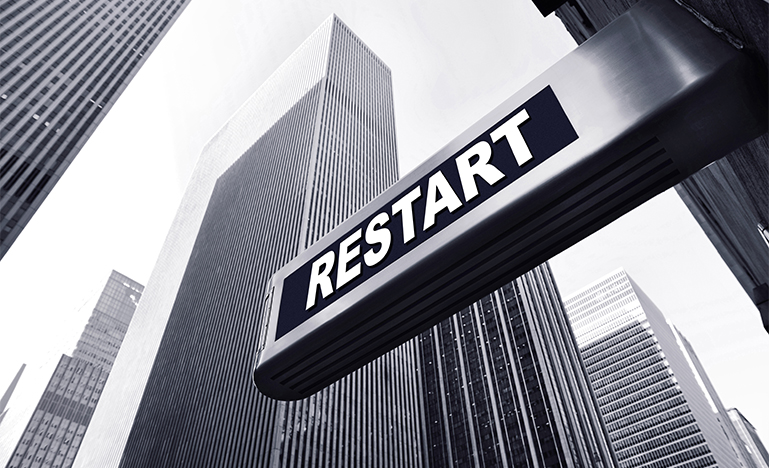 Restart sign in downtown setting
