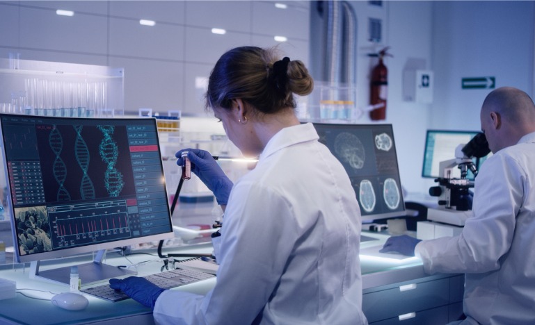 Research medical team using technology