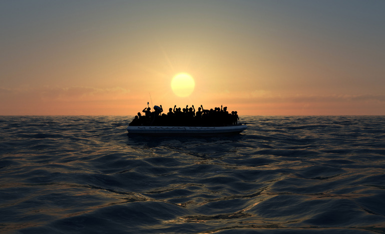 Refugees on a boat