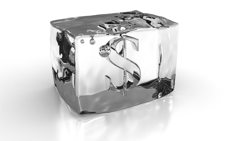 Dollar in an ice cube