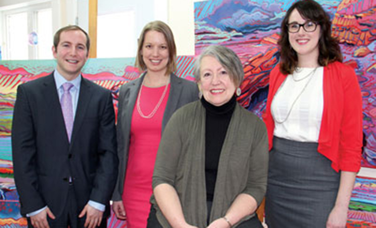 From L to R: Daniel Pink, Noémi Westergard and Kelsey McLaren with artist Susan Tooke (in centre). Photo: ALIS