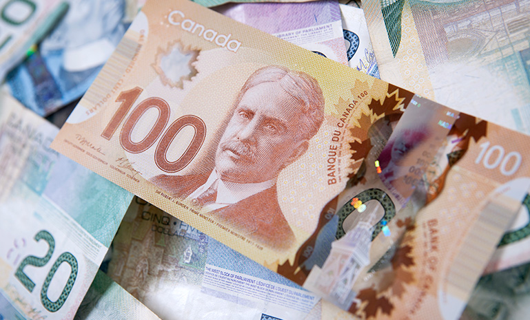 Pile of Canadian bills 