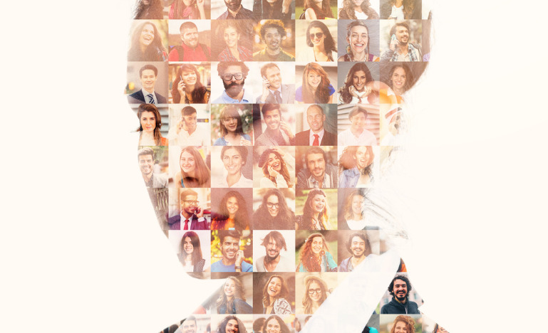 Database of different people in businesswoman silhouette