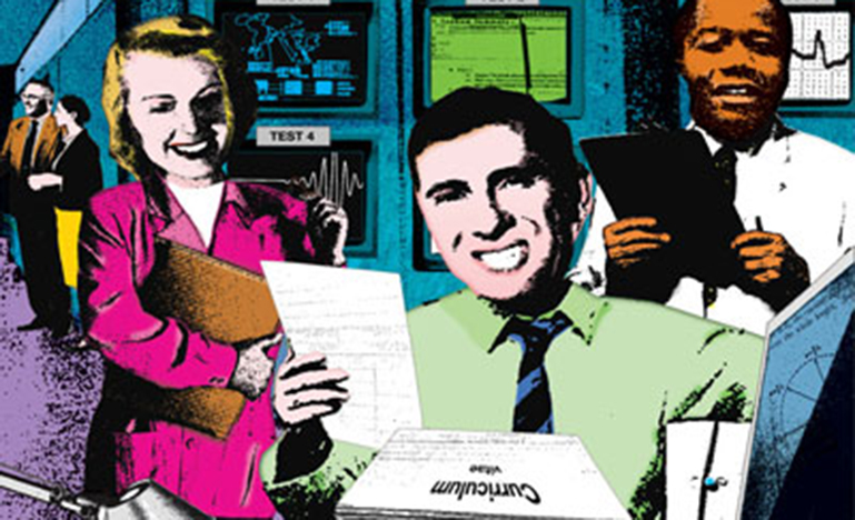 cartoon image of people holding papers