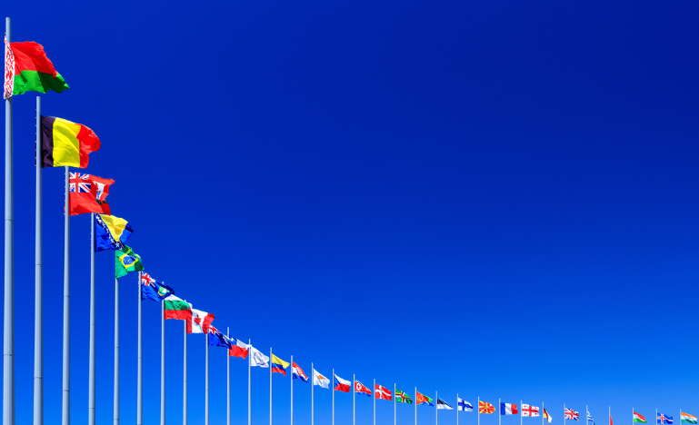 Flags outside the United Nations in New York