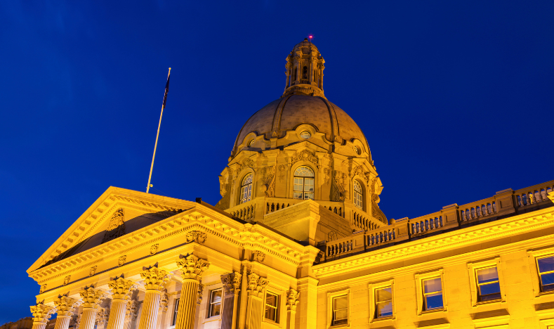 The Alberta legislature at night