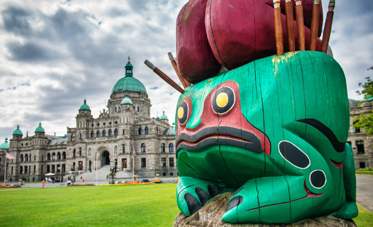 The Knowledge Totem Pole on the lawn of the B.C. Legislature