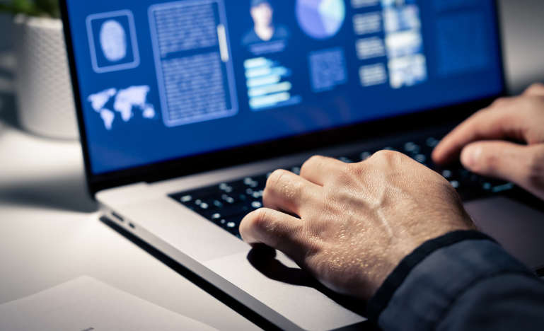 A police officer works on an investigation