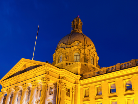 The Alberta legislature at night