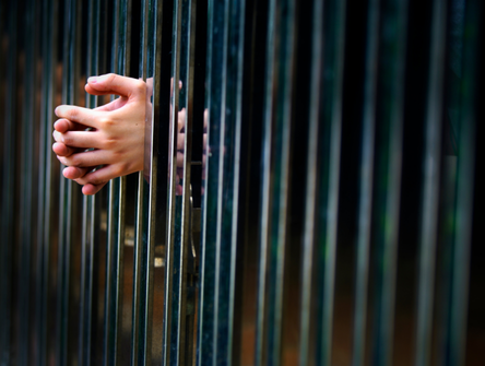 Hands gripping the metal bars of a prison cell