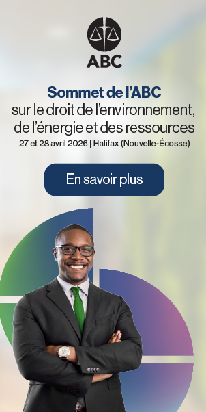 Sommet de l’ABC sur le droit de l’environnement, de l’énergie et des ressources 27 et 28&nbsp;avril&nbsp;2026 | Halilfax&nbsp;(Nouvelle-Écosse). En savoir plus