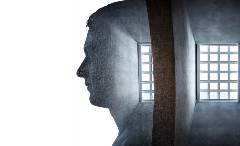 Illustration of man prisoner in confinement