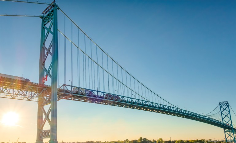 Trucks crossing Ambassador Bridge