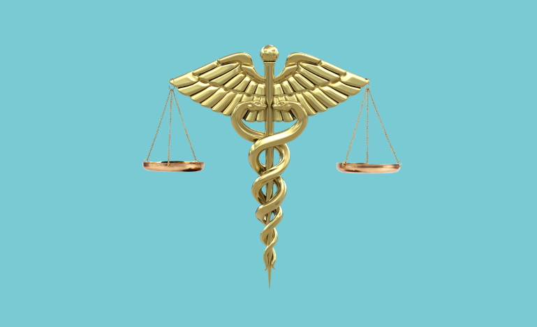 Caduceus and scales of justice