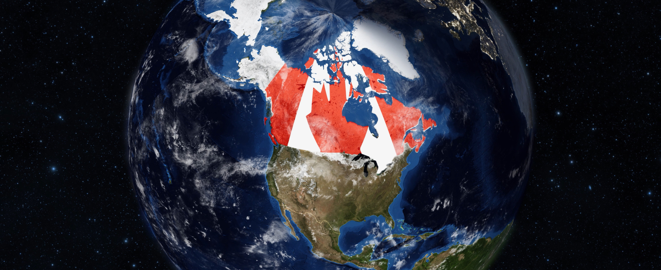 The Canadian flag on the Earth