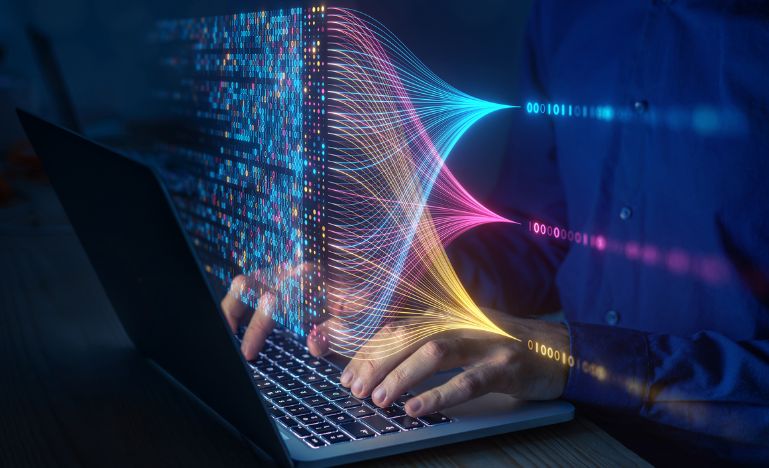 A person computing, analyzing and visualizing complex data set on computer