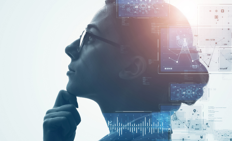 Illustration conceptuelle d'une femme et de l'IA