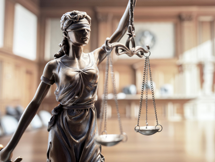 Lady Justice in a courtroom
