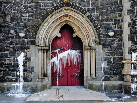 A vandalized church