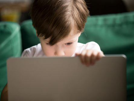 A young child looking at a computer screen