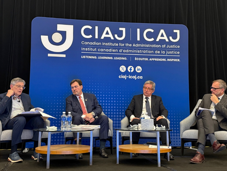 From left: Leo Gordon of the United States Court of International Trade, Chief Justice Richard Wagner, Arturo Prado Puga of the Supreme Court of Chile and Prof. Pierre Gilles Bélanger.