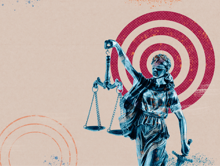 statue of justice themis femida on the background of the target