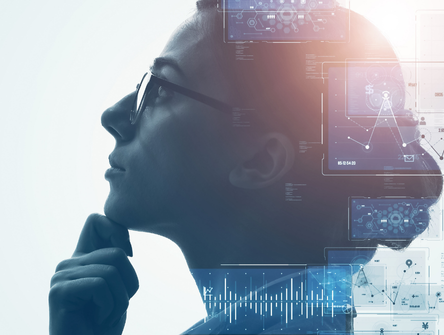 Illustration conceptuelle d'une femme et de l'IA