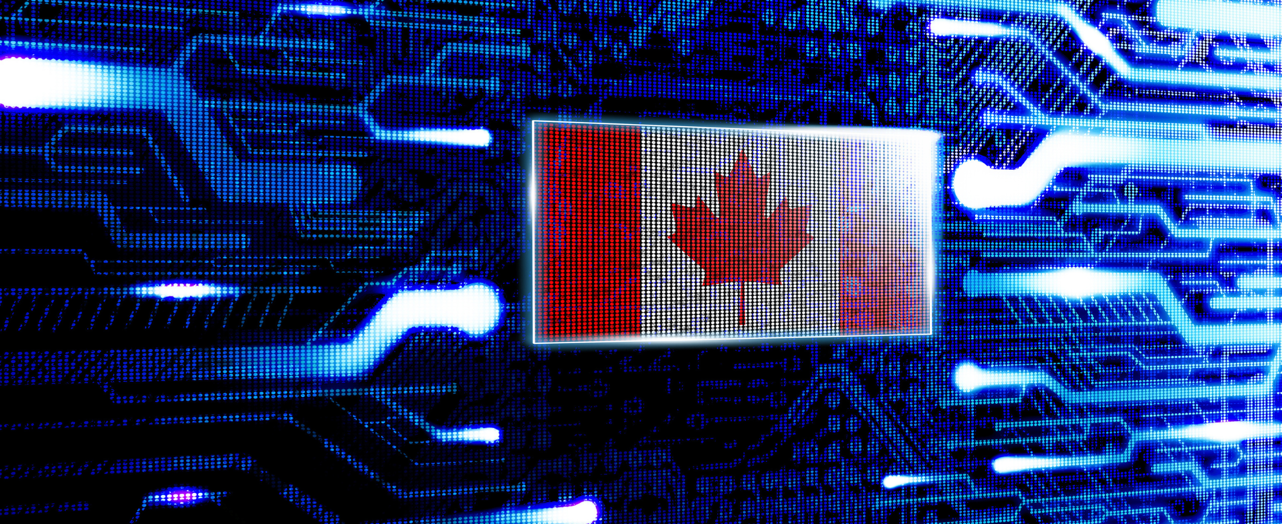 A Canadian flag in a computer technological world