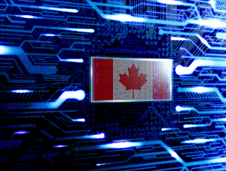 A Canadian flag in a computer technological world
